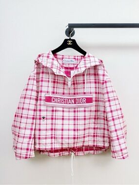 Authentic Dior Pink & White Plaid Hooded Anorak